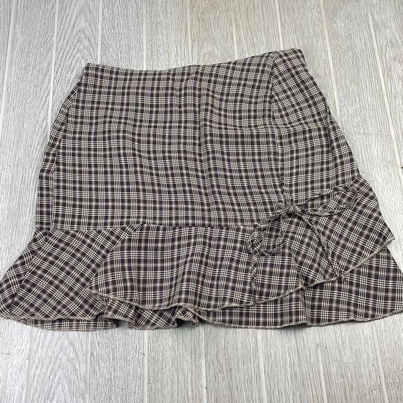 Shein Women's Plaid Pattern Ruffle Hem Tweed Skirt Black Medium - Picture 2 of 10